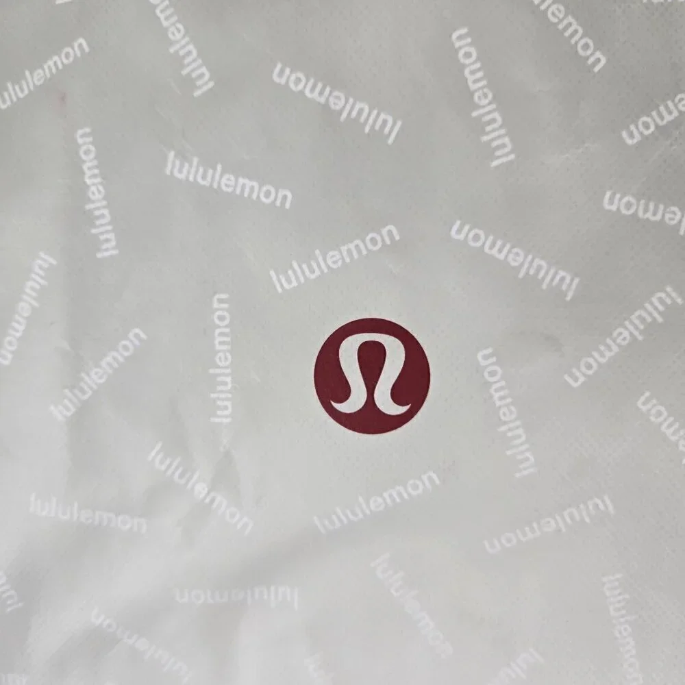 Lululemon White Reusable Tote Bag with Logo Double Handles Snap Top Closure